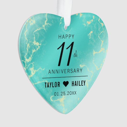 Elegant 11e Turquoise Wedding Jubileum Ornament (voorkant)