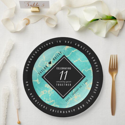 Elegant 11e Turquoise Wedding Jubileum Papieren Bordje (Huwelijk)