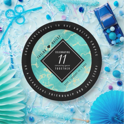 Elegant 11e Turquoise Wedding Jubileum Papieren Bordje (Feest)