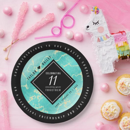 Elegant 11e Turquoise Wedding Jubileum Papieren Bordje (Feest)