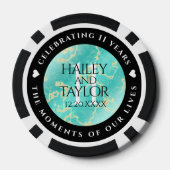 Elegant 11e Turquoise Wedding Jubileum Poker Chips (Achterkant)