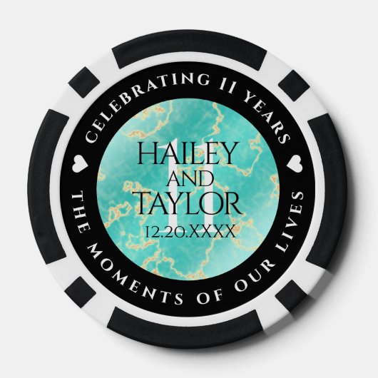 Elegant 11e Turquoise Wedding Jubileum Poker Chips (Achterkant)