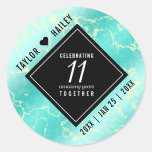 Elegant 11e Turquoise Wedding Jubileum Ronde Sticker