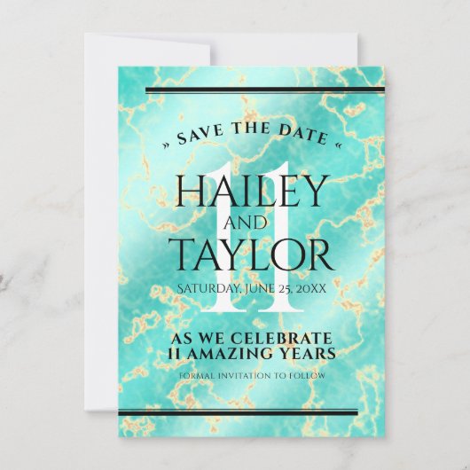 Elegant 11e Turquoise Wedding Jubileum Save The Date (Voorkant)