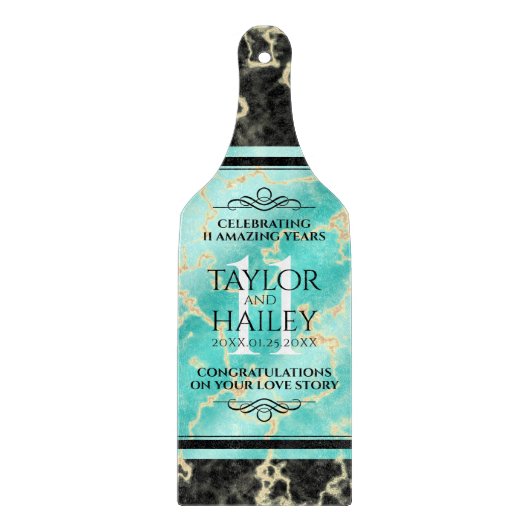 Elegant 11e Turquoise Wedding Jubileum Snijplank (Voorkant)