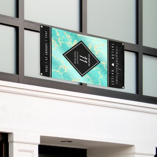 Elegant 11e Turquoise Wedding Jubileum Spandoek (Buitenkant Gebouw)