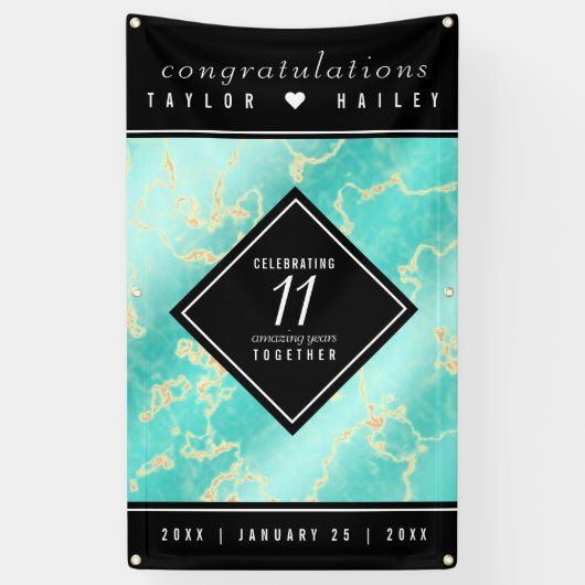 Elegant 11e Turquoise Wedding Jubileum Spandoek (Verticaal)