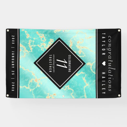 Elegant 11e Turquoise Wedding Jubileum Spandoek (Horizontaal)