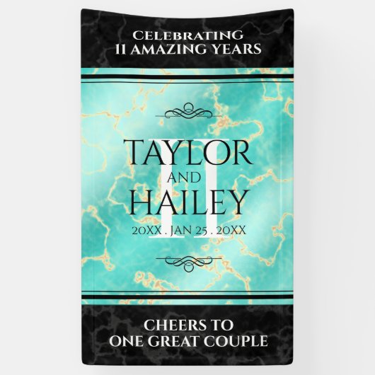 Elegant 11e Turquoise Wedding Jubileum Spandoek (Verticaal)