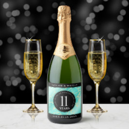 Elegant 11e Turquoise Wedding Jubileum Sparkling Wijnetiket