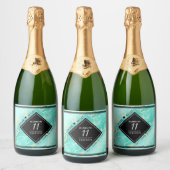 Elegant 11e Turquoise Wedding Jubileum Sparkling Wijnetiket (Flessen)
