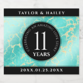 Elegant 11e Turquoise Wedding Jubileum Sparkling Wijnetiket (Enkel label)