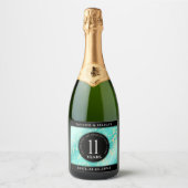 Elegant 11e Turquoise Wedding Jubileum Sparkling Wijnetiket (Voorkant)