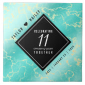 Elegant 11e Turquoise Wedding Jubileum Tegeltje (Voorkant)