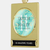 Elegant 11e Turquoise Wedding Jubileum Verguld Banner Ornament (Links)
