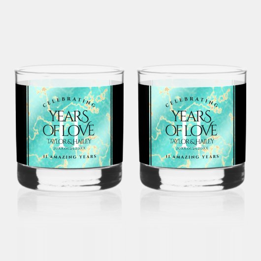 Elegant 11e Turquoise Wedding Jubileum Whisky Glas (Achterkant)