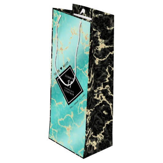 Elegant 11e Turquoise Wedding Jubileum Wijn Cadeautas (Achterkant Gekanteld)