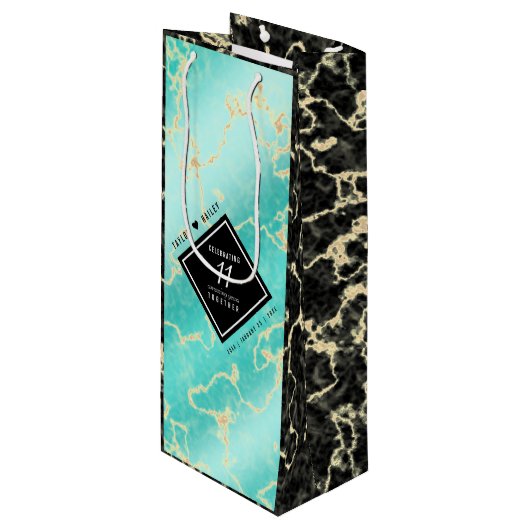 Elegant 11e Turquoise Wedding Jubileum Wijn Cadeautas (Voorkant Gekanteld)