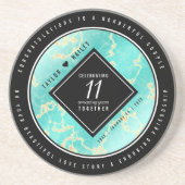 Elegant 11e Turquoise Wedding Jubileum Zandsteen Onderzetter (Voorkant)