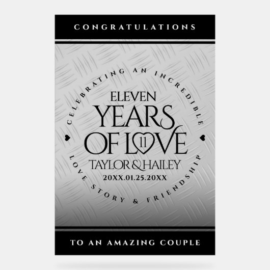 Elegant 11th Steel Wedding Jubileum Acryl Bord (Voorkant)