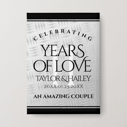 Elegant 11th Steel Wedding Jubileum Celebration Button (Voorkant)