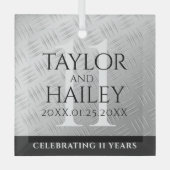 Elegant 11th Steel Wedding Jubileum Celebration Glas Ornament (Voorkant)