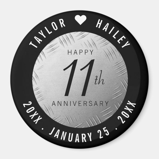 Elegant 11th Steel Wedding Jubileum Celebration Magneet (Voorkant)