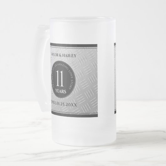 Elegant 11th Steel Wedding Jubileum Celebration Matglas Bierpul (Voorkant links)