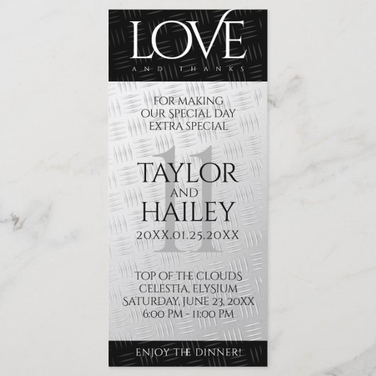 Elegant 11th Steel Wedding Jubileum Celebration Menu (Achterkant)