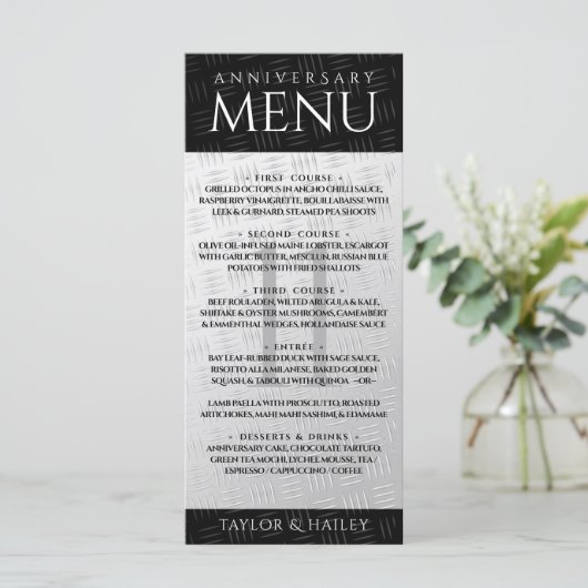Elegant 11th Steel Wedding Jubileum Celebration Menu (Staand voorkant)