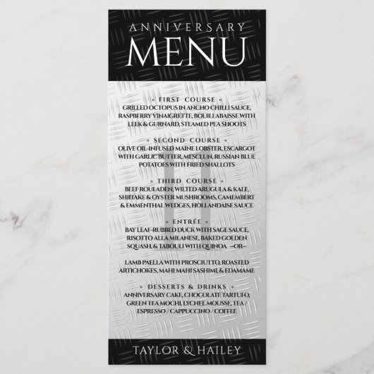 Elegant 11th Steel Wedding Jubileum Celebration Menu (Voorkant)