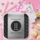 Elegant 11th Steel Wedding Jubileum Celebration Papieren Bordje (Feest)