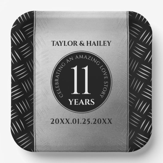 Elegant 11th Steel Wedding Jubileum Celebration Papieren Bordje (Voorkant)