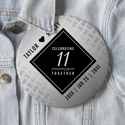 Elegant 11th Steel Wedding Jubileum Celebration Ronde Button 6,0 Cm (In situ)