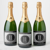 Elegant 11th Steel Wedding Jubileum Celebration Sparkling Wijnetiket (Flessen)