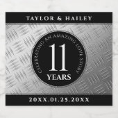 Elegant 11th Steel Wedding Jubileum Celebration Sparkling Wijnetiket (Enkel label)