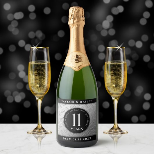 Elegant 11th Steel Wedding Jubileum Celebration Sparkling Wijnetiket