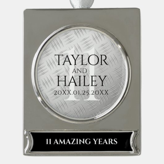 Elegant 11th Steel Wedding Jubileum Celebration Verzilverd Banner Ornament (Voorkant)