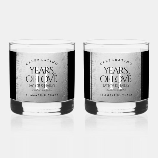 Elegant 11th Steel Wedding Jubileum Celebration Whisky Glas (Voorkant)