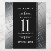 Elegant 11th Steel Wedding Jubileum Celebration Wijn Etiket (Enkel label)