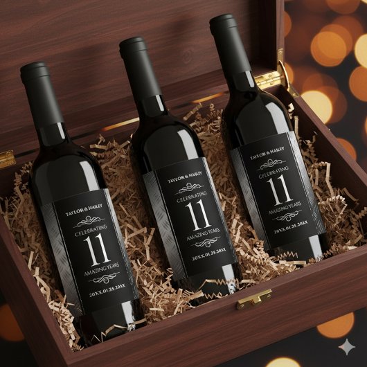 Elegant 11th Steel Wedding Jubileum Celebration Wijn Etiket
