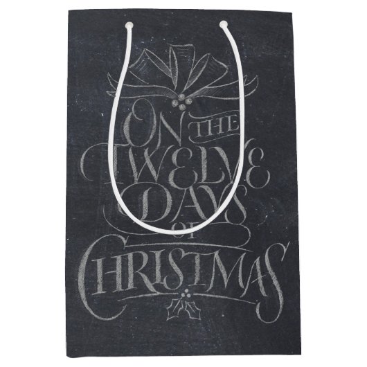 Elegant 12 dagen kerstkalligrafie medium cadeauzakje (Voorkant)