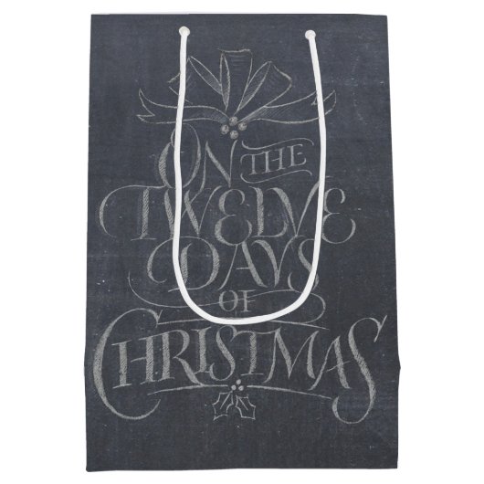 Elegant 12 dagen kerstkalligrafie medium cadeauzakje (Achterkant)