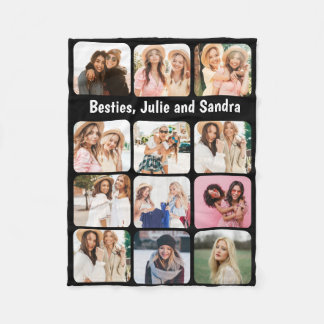 Elegant 12 Fotocollage gepersonaliseerd zwart Fleece Deken