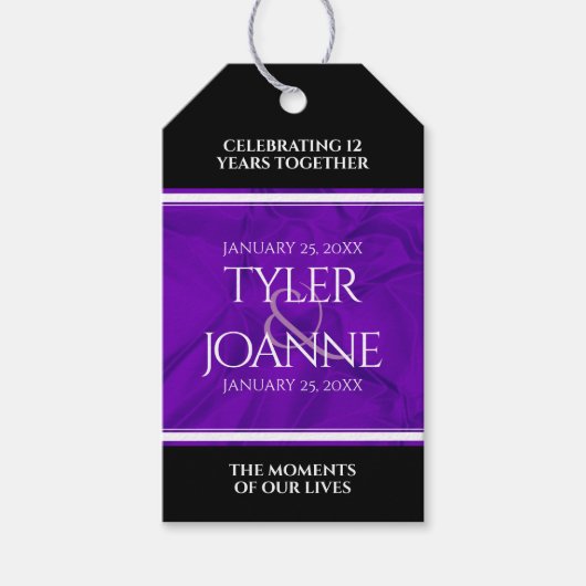 Elegant 12e Jubileum-feestdag zijderoute Cadeaulabel (Voorkant)