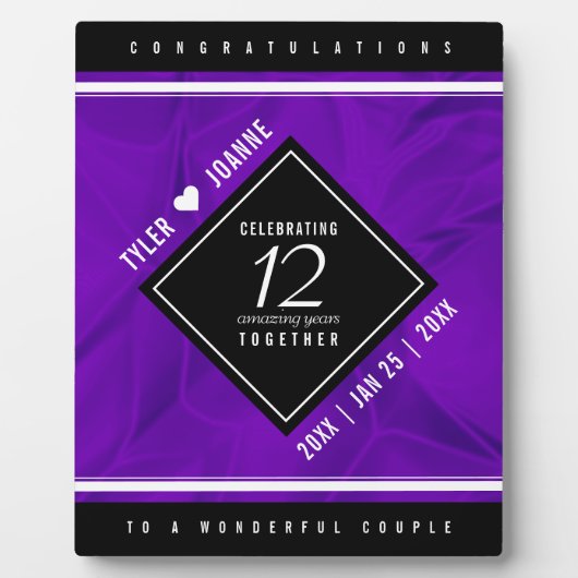 Elegant 12e Jubileum-feestdag zijderoute Fotoplaat (Voorkant)