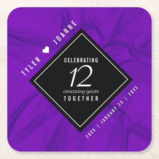 Elegant 12e Jubileum-feestdag zijderoute Kartonnen Onderzetters (Voorkant)