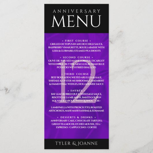 Elegant 12e Jubileum-feestdag zijderoute Menu (Voorkant)