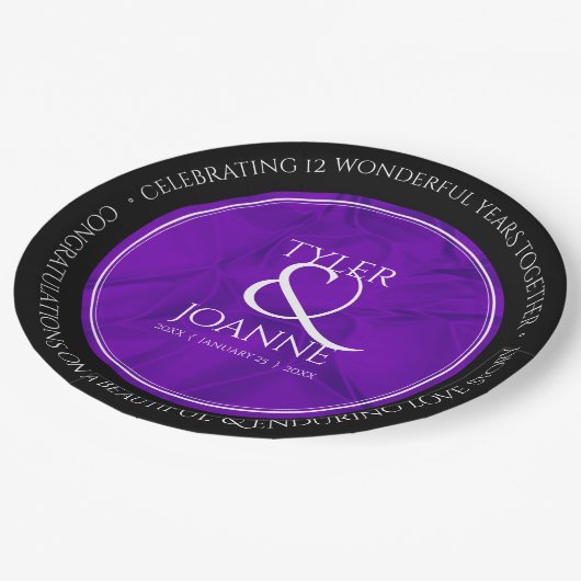 Elegant 12e Jubileum-feestdag zijderoute Papieren Bordje (Gekanteld)