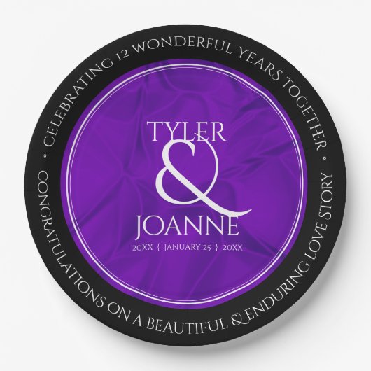 Elegant 12e Jubileum-feestdag zijderoute Papieren Bordje (Voorkant)